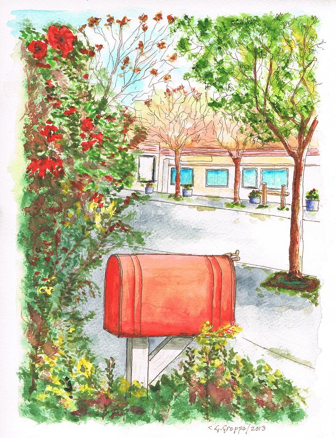 Red mail box in Calabazas - California Painting by Carlos G Groppa