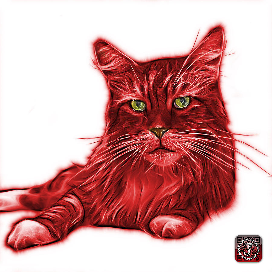Red Maine Coon Cat - 3926 - WB Painting by James Ahn