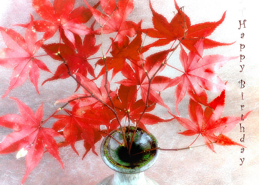 Red Maple Leaves Still Life Happy Birthday Card Photograph by Louise Kumpf