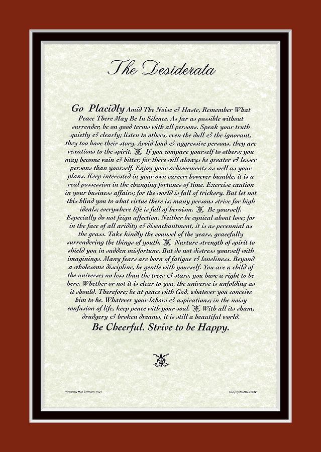 Christmas Mixed Media - Red Matted Venetian DESIDERATA Poster by Desiderata Gallery