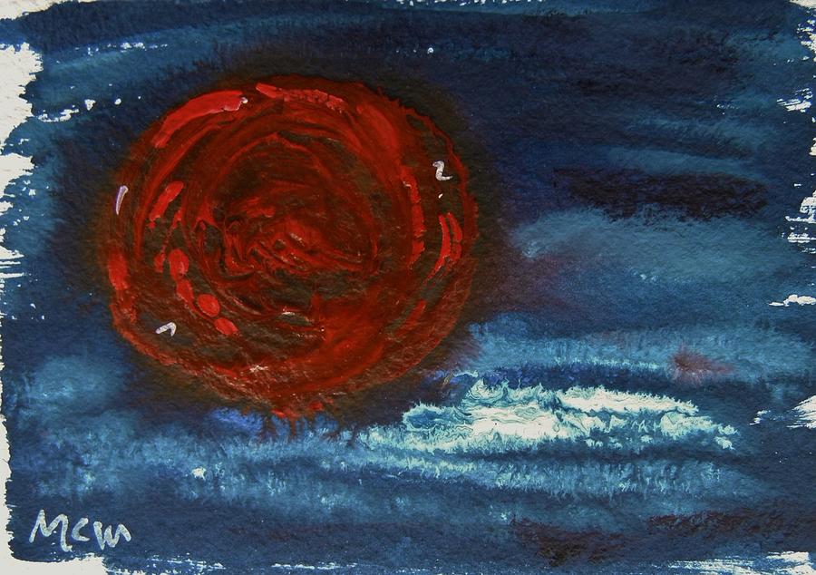Red Moon and Indigo Painting by Mary Carol Williams