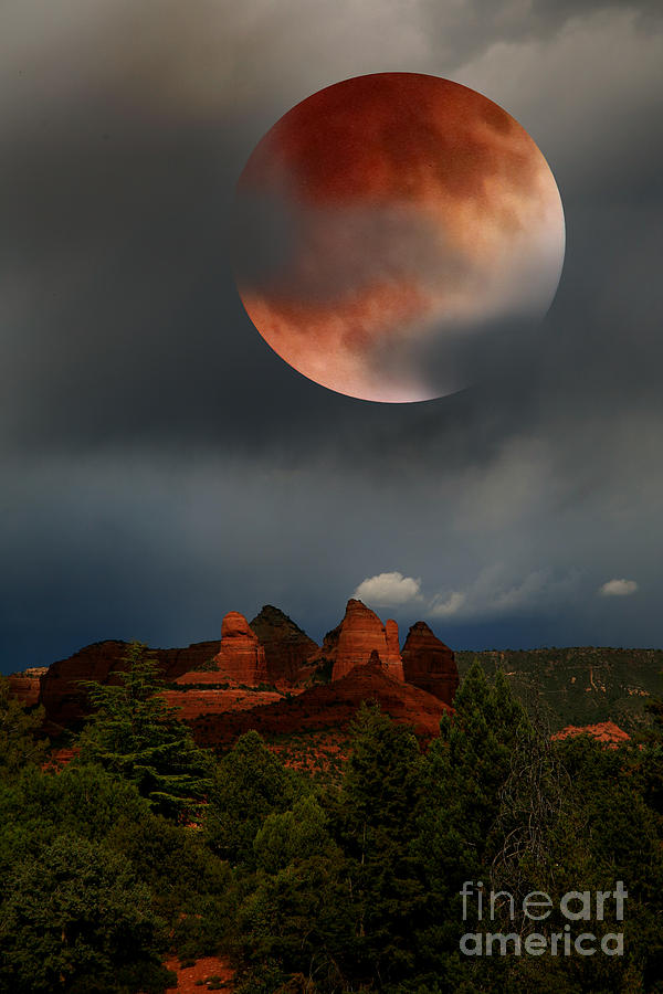 Mountain Photograph - Red Moon over Red Rock by Desi Callen