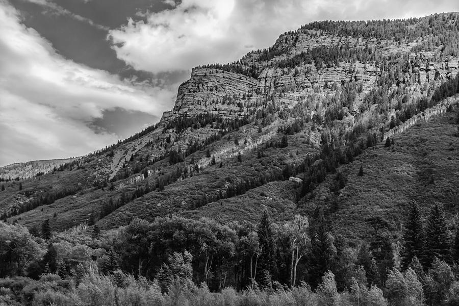 Black And White Photograph - Red Mountain Cliffs in Black and White by Karen Stephenson