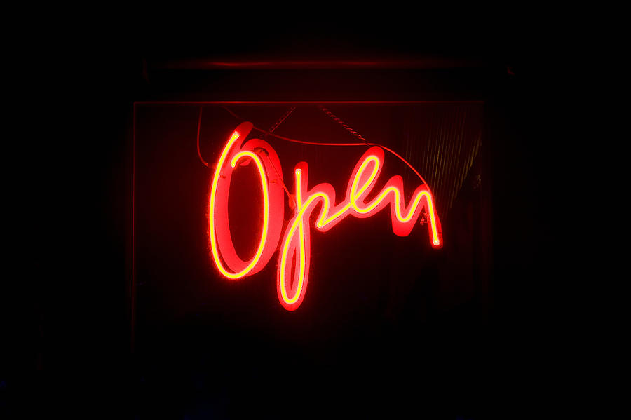 Red neon open sign Photograph by Image Source