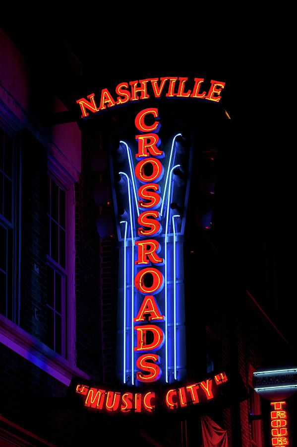 Architecture Photograph - Red Neon Sign Nashville Crossroads by Panoramic Images