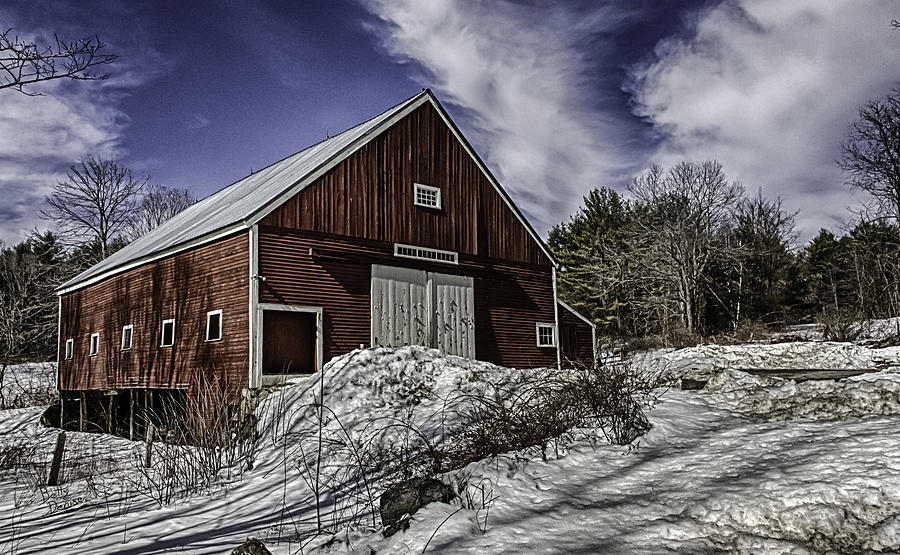 Winter Photograph - Red New Hampshire Barn by Betty Denise