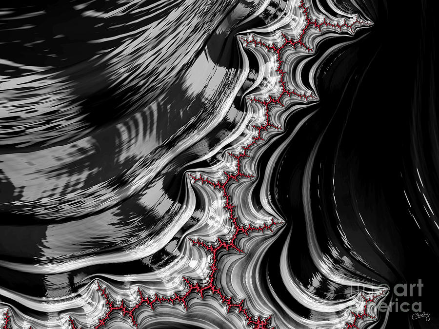 Abstract Digital Art - Red on Black and White Fractal Abstract by Imagery by Charly
