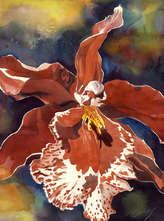 Red Oncidium Orchid Painting by Alfred Ng