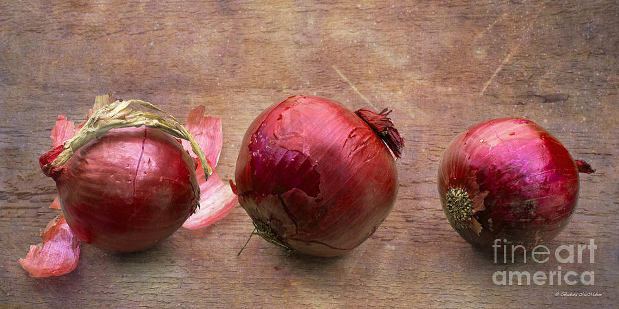 Red Onions on Barnboard Photograph by Barbara McMahon
