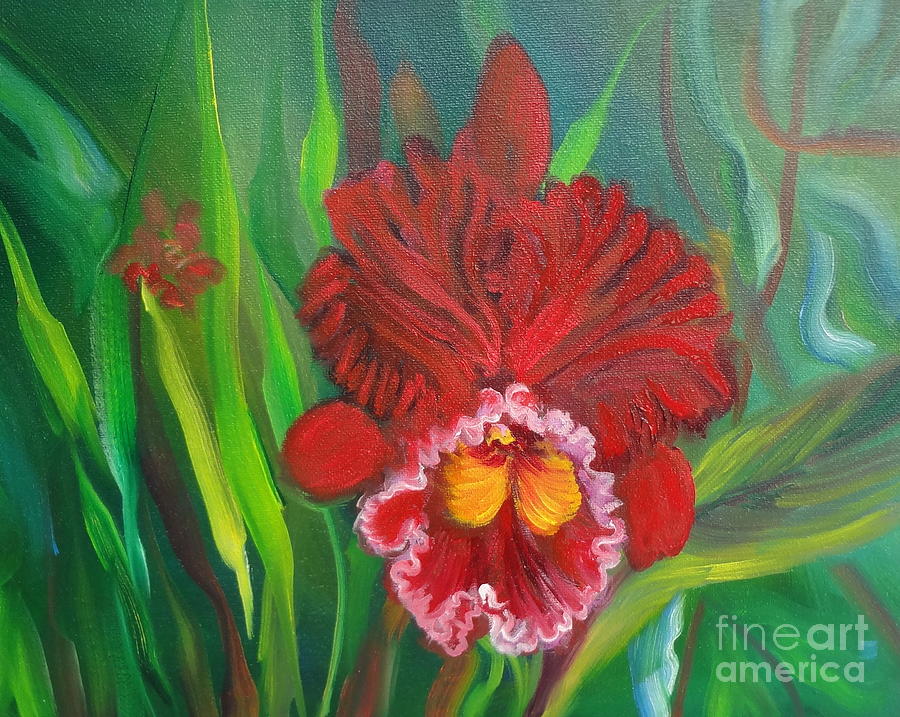 Red Orchid 1 Painting by Jenny Lee