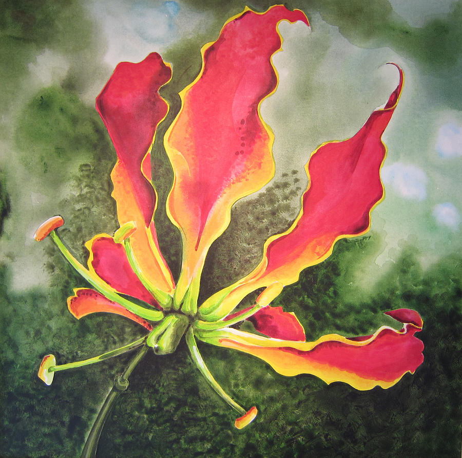 Red Orchid Painting by Alan Metzger