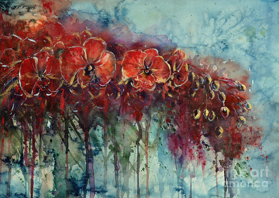 Red Orchids Painting by Zaira Dzhaubaeva