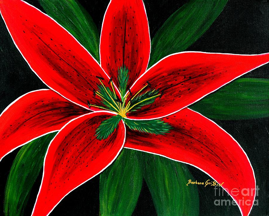 Red Oriental Lily Painting by Barbara A Griffin
