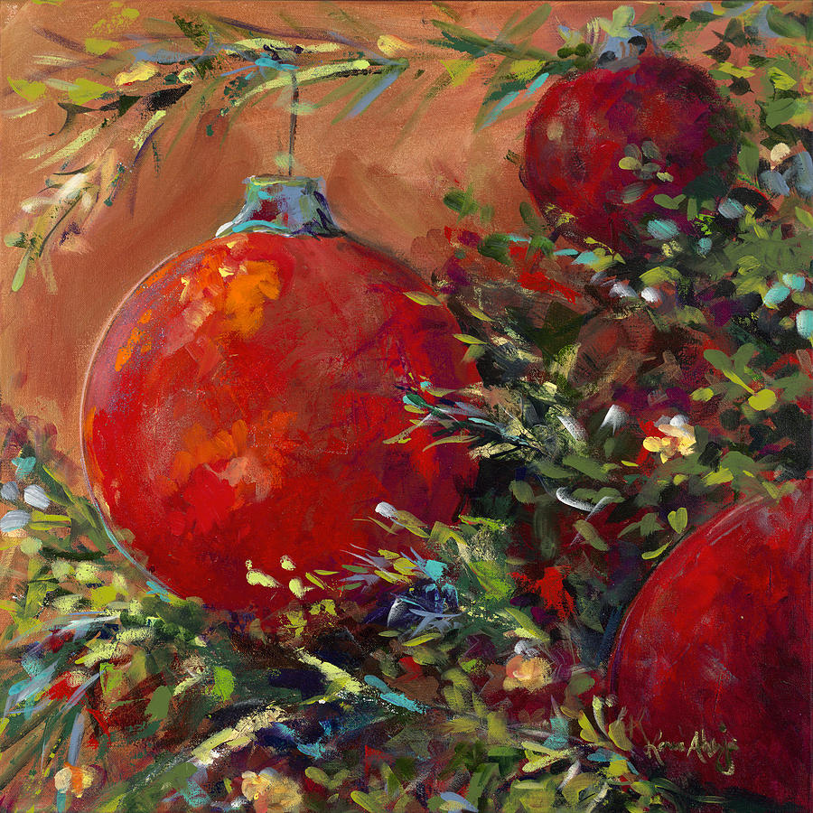 Red Ornaments Painting by Karen Ahuja