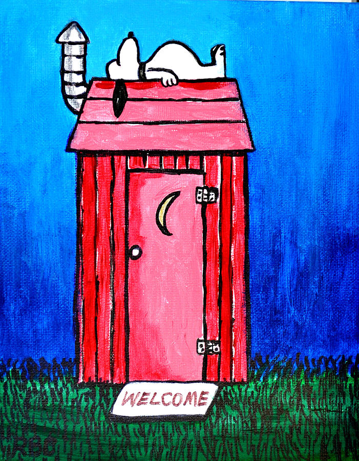 Dog Painting - Red Outhouse by Bob Crawford