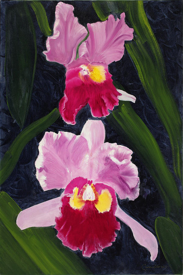 Red Pair Orchids Painting by Ruben Carrillo