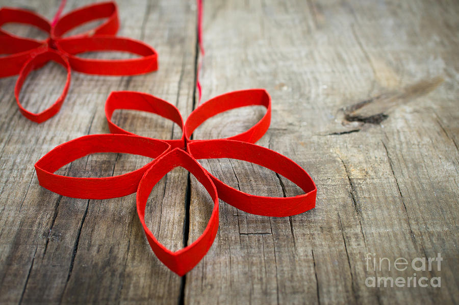 Christmas Photograph - Red Paper Christmas Stars by Aged Pixel