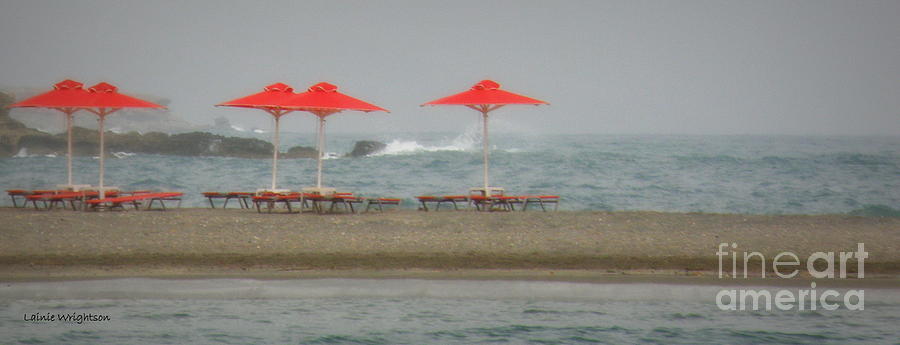 Beach Photograph - Red Parasols by Lainie Wrightson