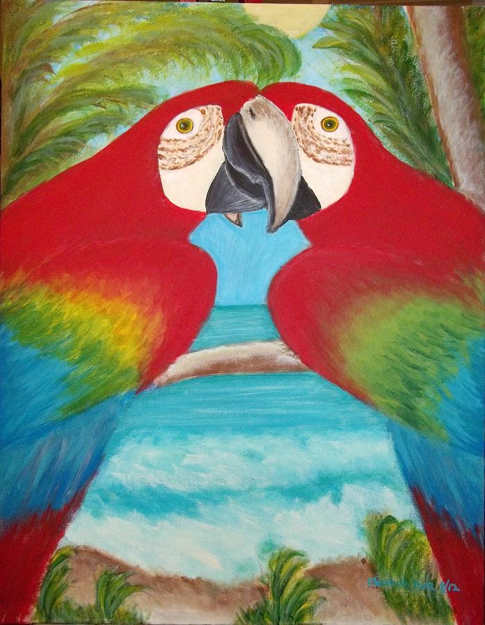 Jungle Painting - Red Parrots by Elizabeth Diaz