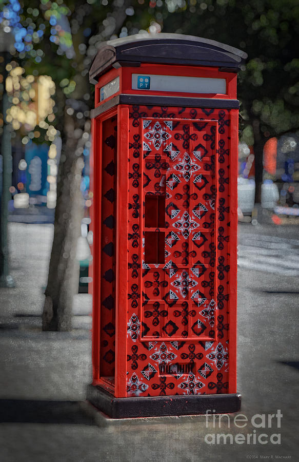 Red Patterned Phone Booth - Oporto Photograph by Mary Machare