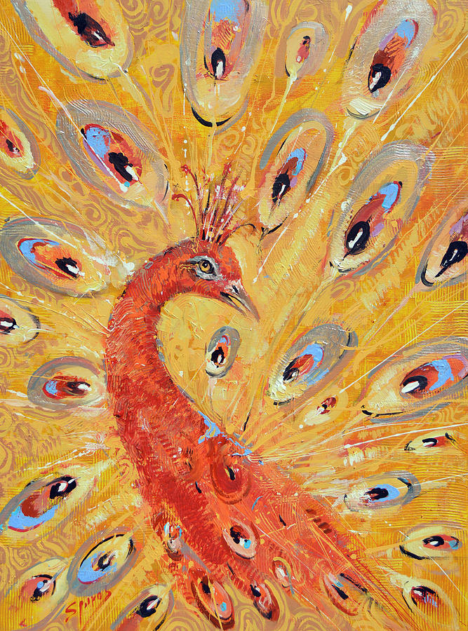 Red peacock Painting by Dmitry Spiros