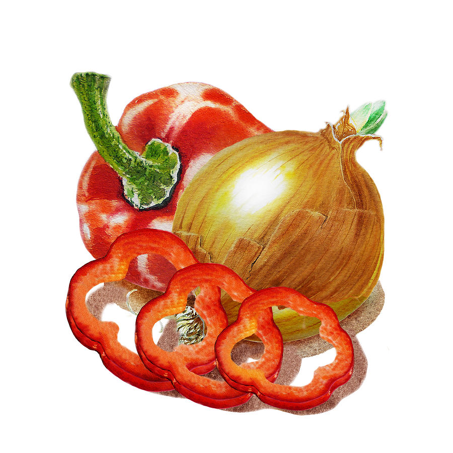 Onion Painting - Red Pepper And Onion by Irina Sztukowski