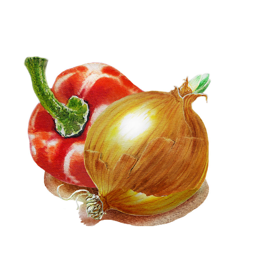 Red Pepper And Yellow Onion Painting by Irina Sztukowski
