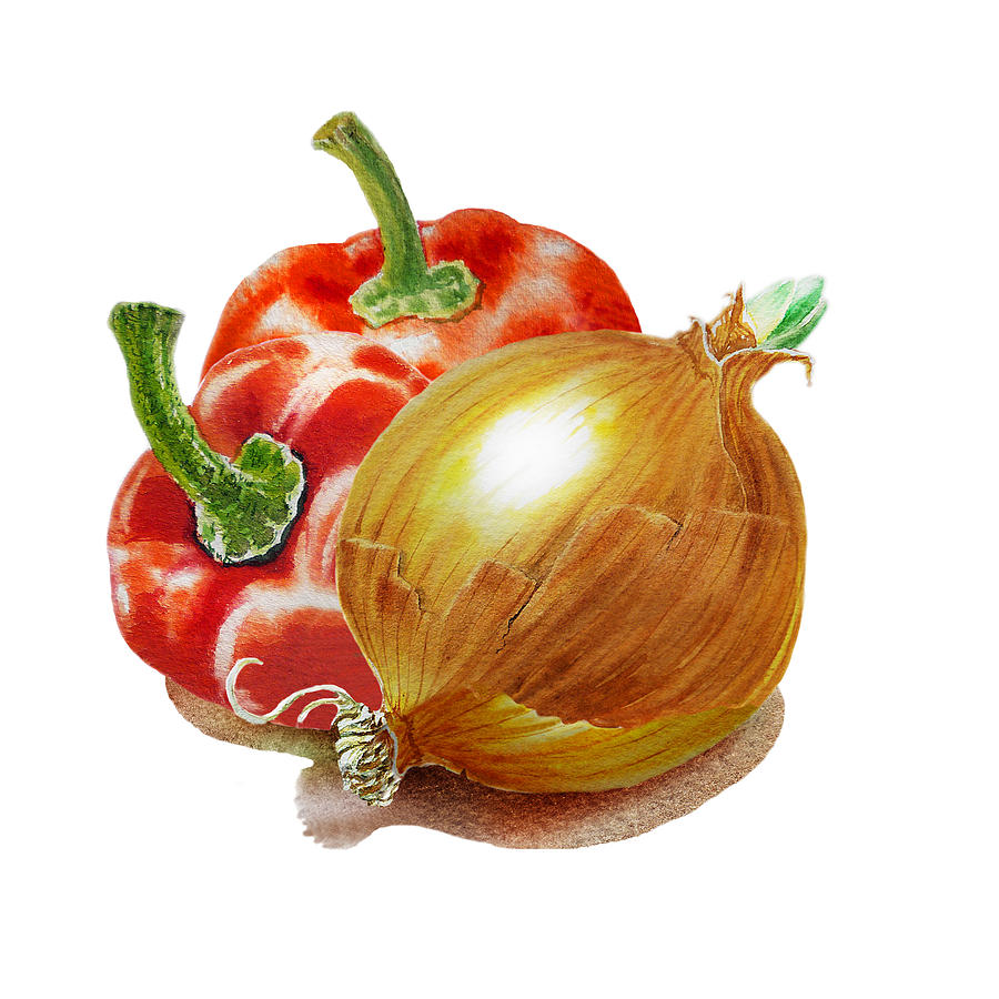 Onion Painting - Red Peppers And Onion by Irina Sztukowski