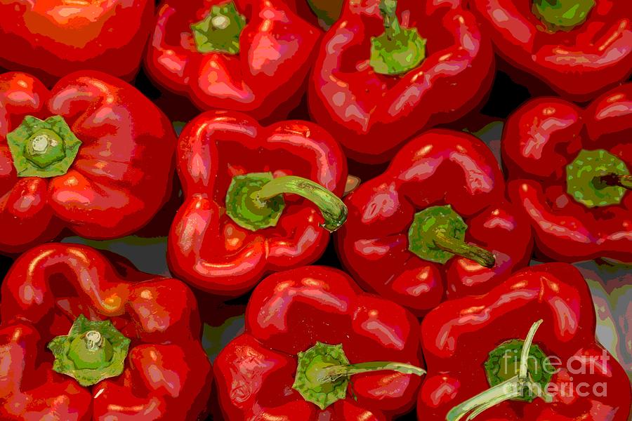 Vegetable Photograph - Red Peppers Posterized by Carol Groenen