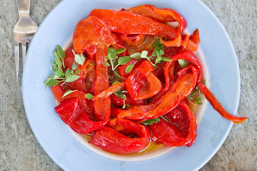 Greek Photograph - Red peppers by Tom Gowanlock
