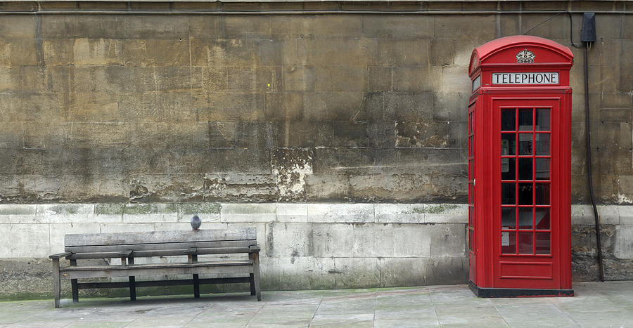 Red phone box and bench seat, London Photograph by Tony Eveling