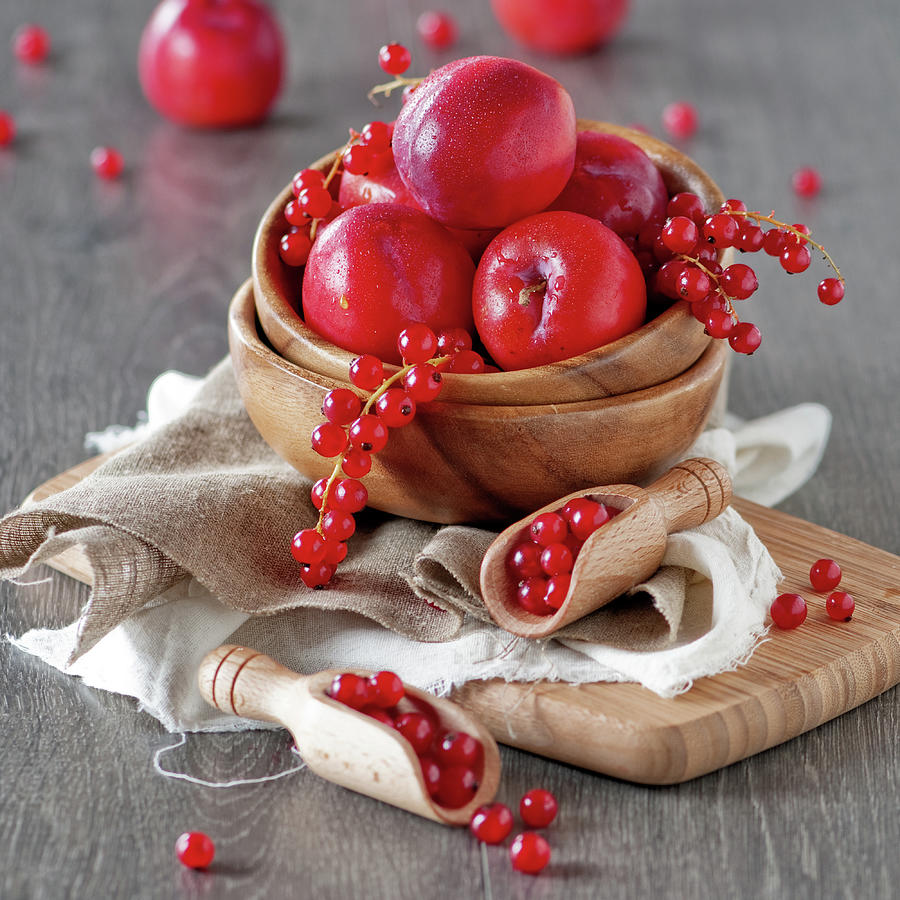 Red Plums And Currant Photograph by Oxana Denezhkina Red Plums And Currant Photograph by Oxana Denezhkina