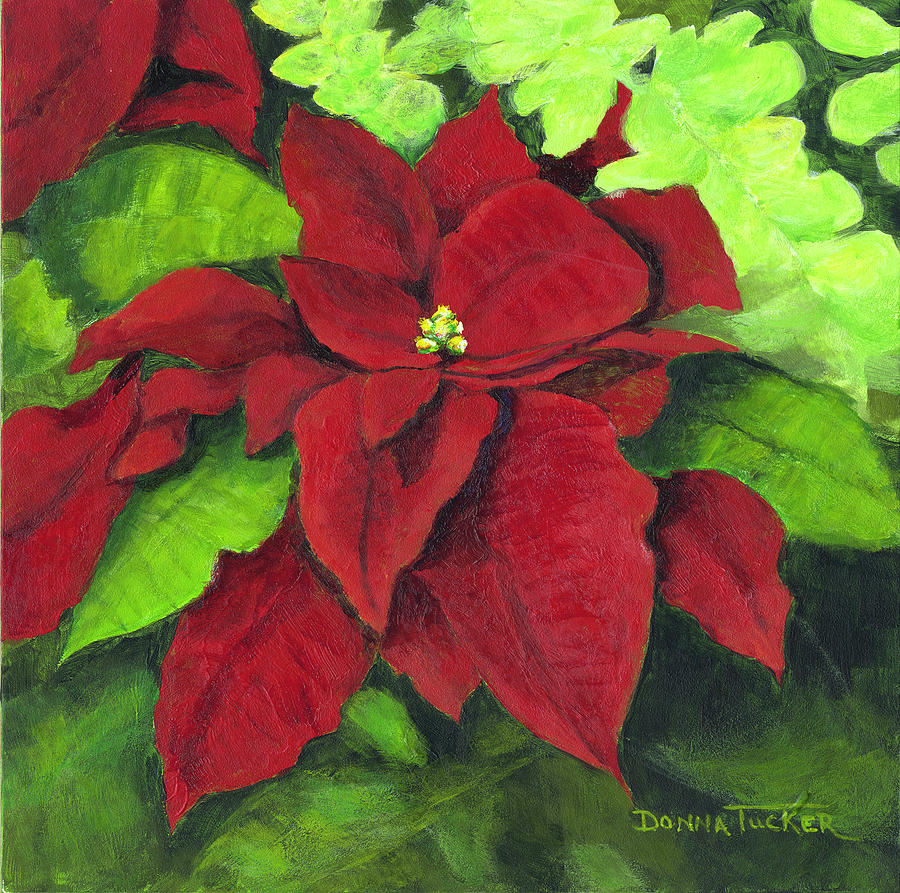 Red Poinsettia Painting by Donna Tucker