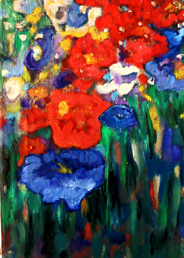 Summer Painting - Red Poppies and a Blue One by Studio Tolere
