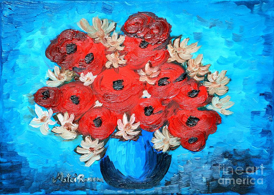 Poppy Painting - Red Poppies and White Daisies by Ramona Matei