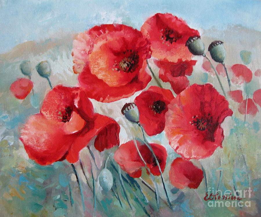 Red poppies Painting by Elena Oleniuc