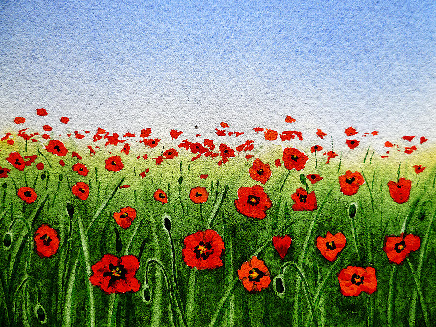 Red Poppies Green Field And A Blue Blue Sky Painting by Irina Sztukowski