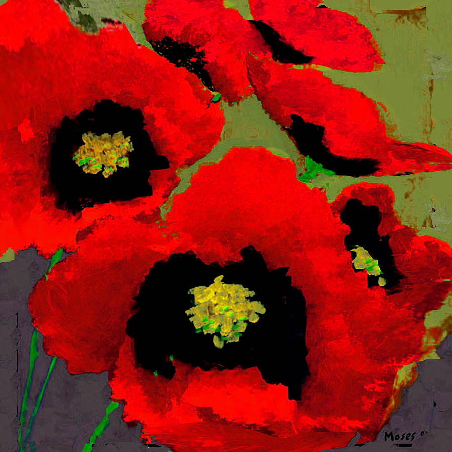 Red Poppies on Olive Painting by Dale Moses