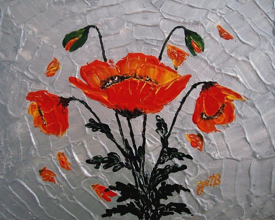 Red Poppies original palette knife Painting by Georgeta  Blanaru