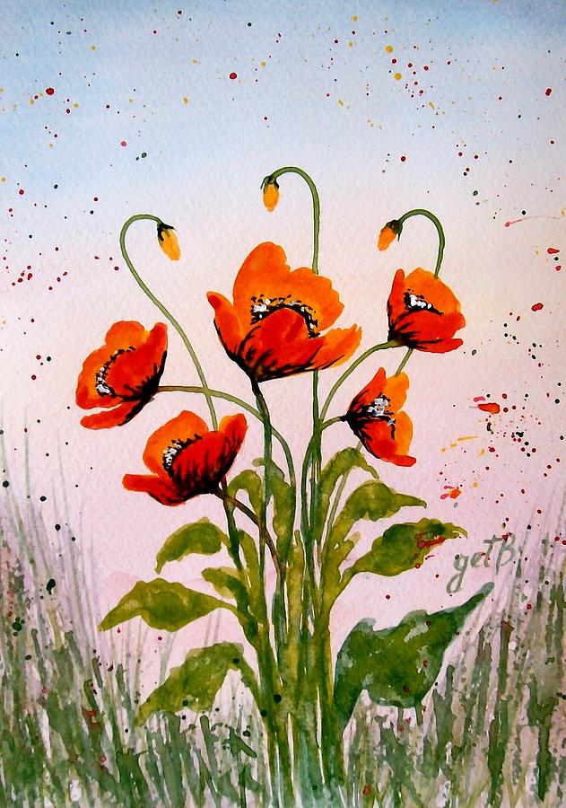 Red Poppies original watercolor  Painting by Georgeta  Blanaru