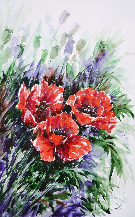 Red Poppies Painting by Zaira Dzhaubaeva