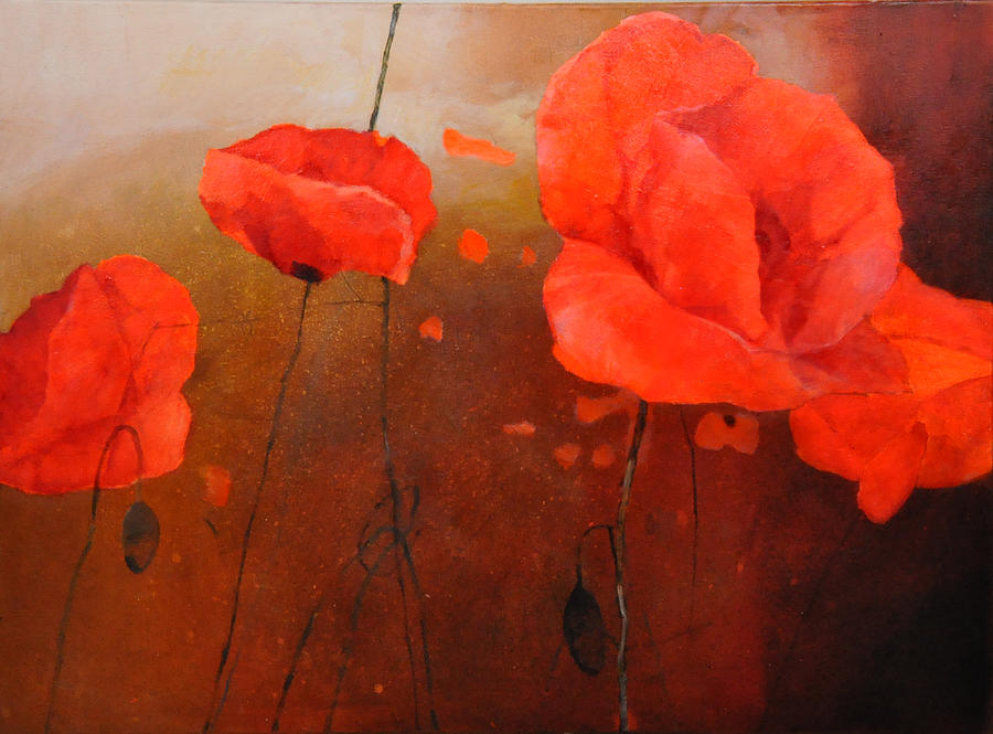Flowers Still Life Painting - Red Poppy At Dawn by Istvan Korbely