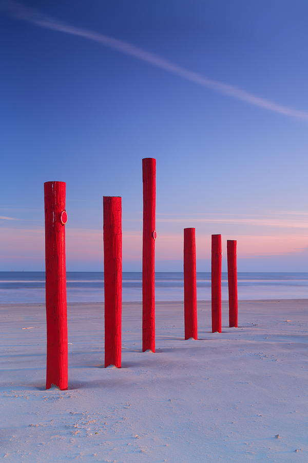 Red Posts - Galveston Island 2AM-001570 Photograph by Andrew McInnes
