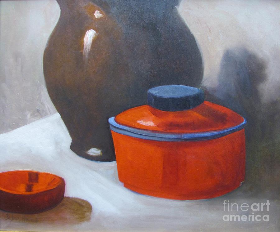 Red Pot Still Life Painting by Barbara Haviland
