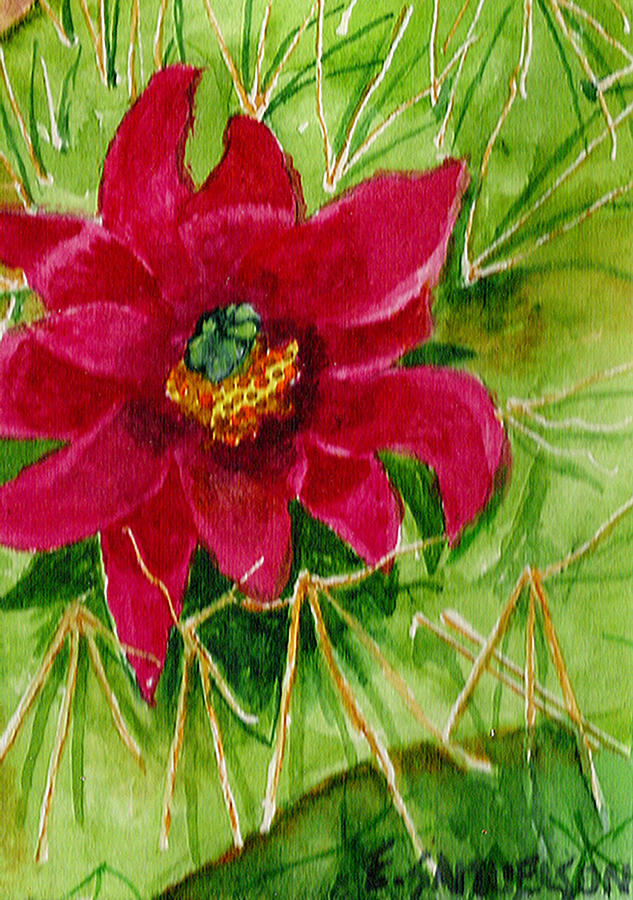 Red Prickly pear Painting by Eric Samuelson
