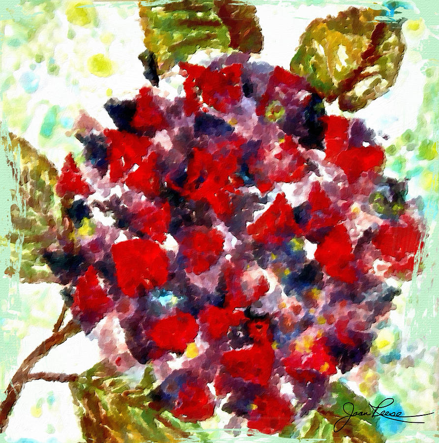 Red Purple Flower Painting by Joan Reese