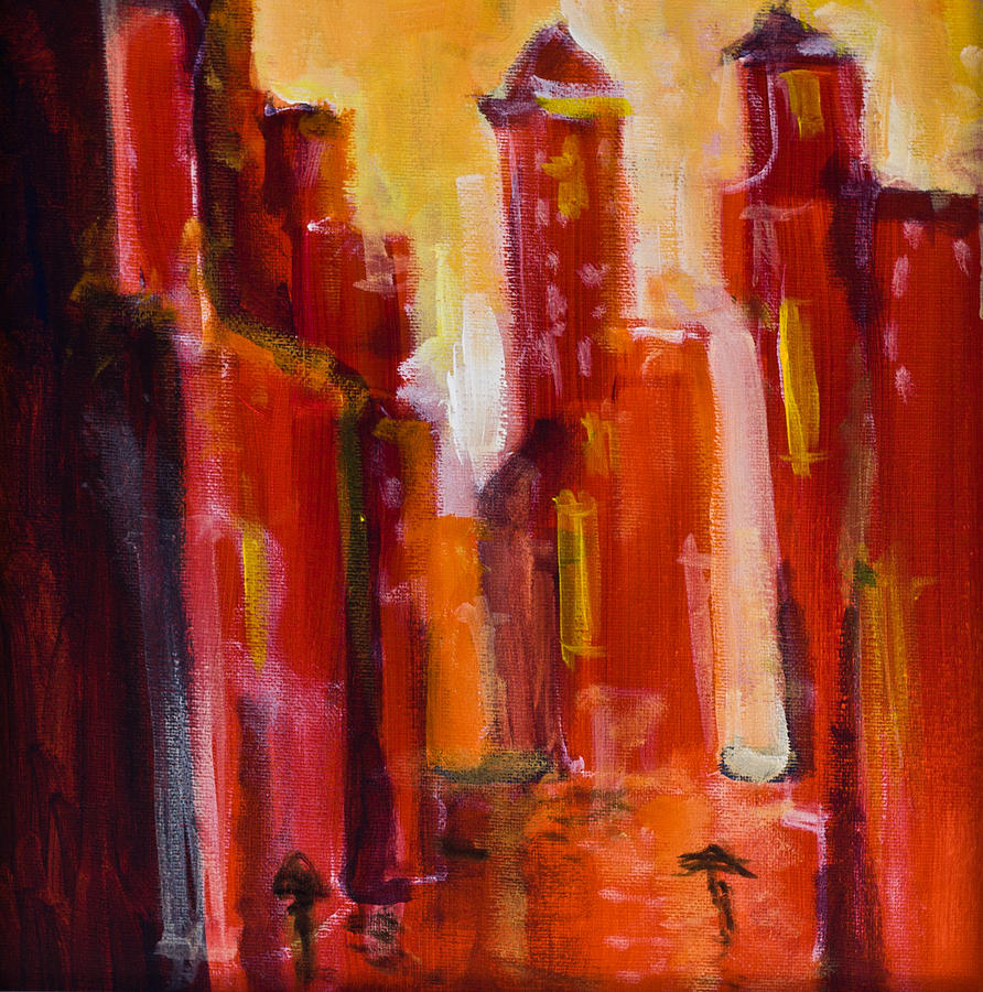 Red Rainy City Painting by Maxim Komissarchik