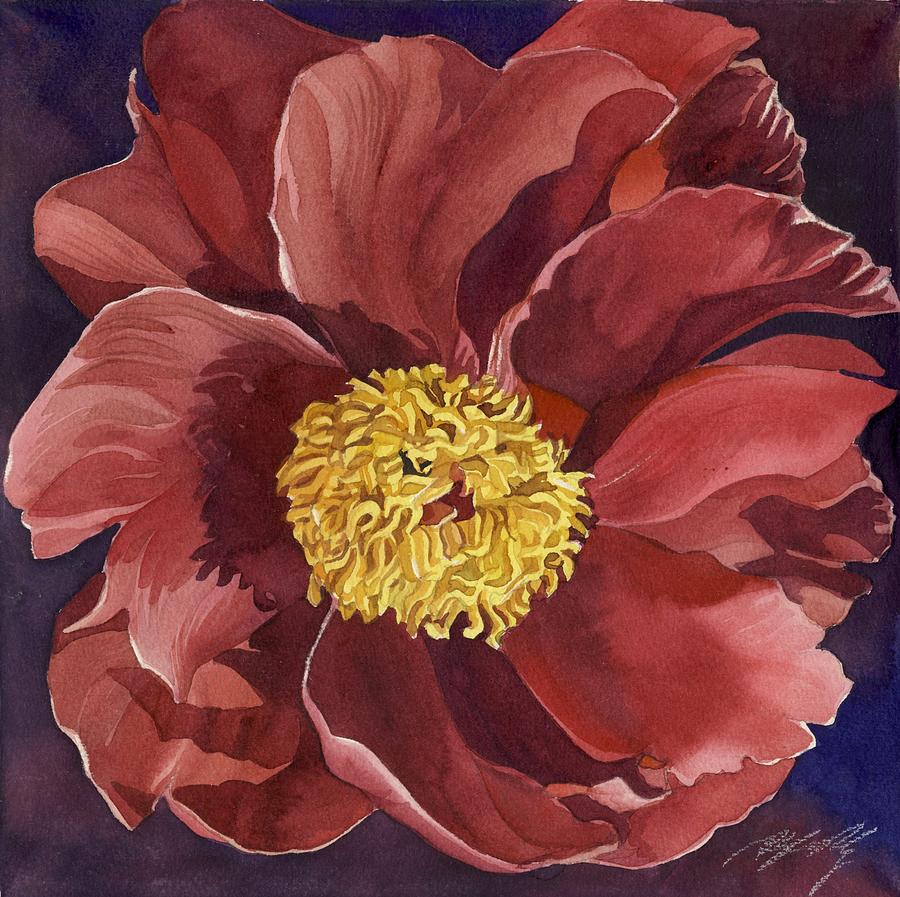 Red Red Peony Painting by Alfred Ng