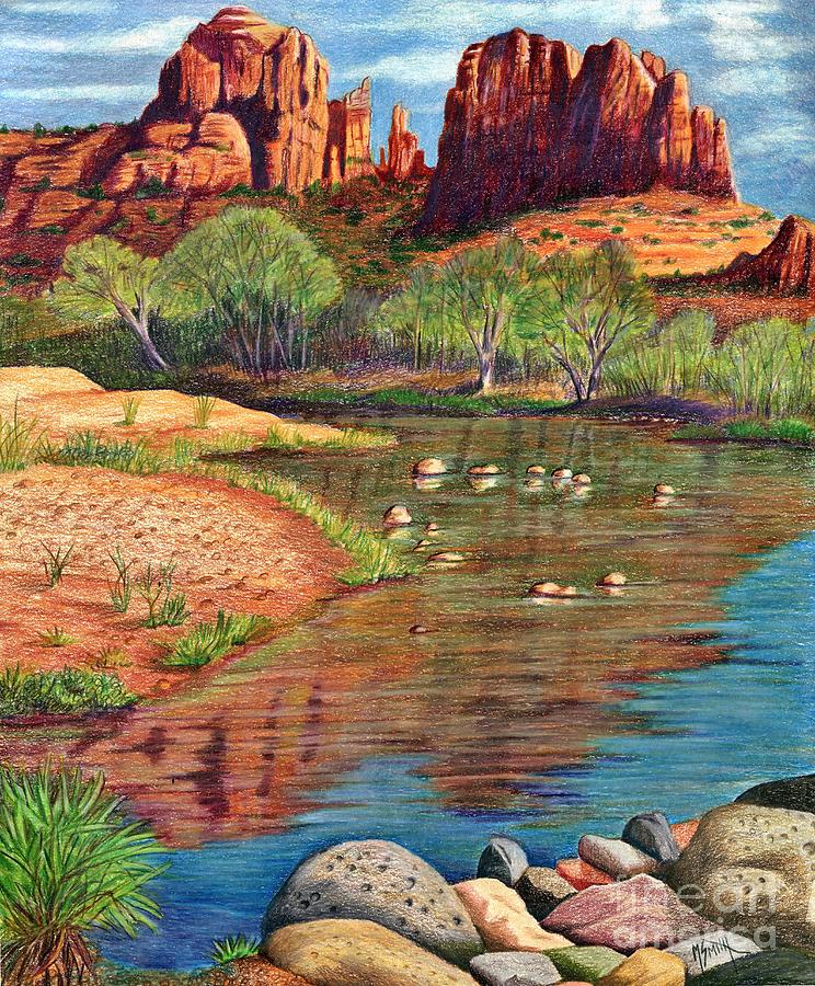 Red Rock Crossing-Sedona Drawing by Marilyn Smith