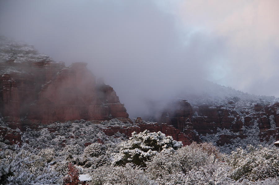 Red Rock Fog Snow Sedona Arizona Photograph by Sassy1902